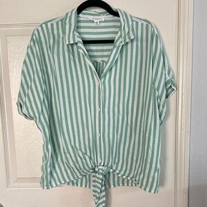 beachlunchlounge Green and White Striped Button Down Shirt